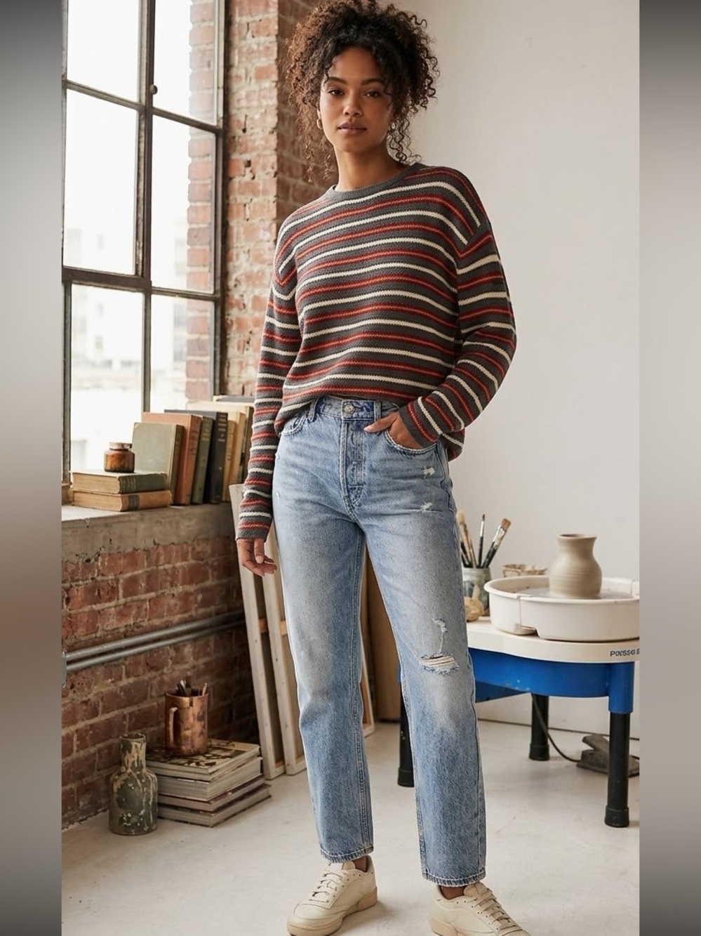Vintage Free People Striped Knit Sweater
